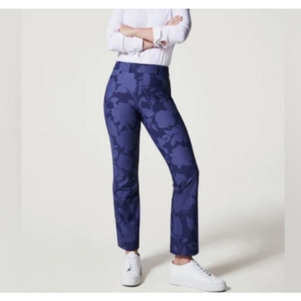 SPANX Sunshine Kick Flare Pants Navy Blue Floral UPF 50+ Size Medium